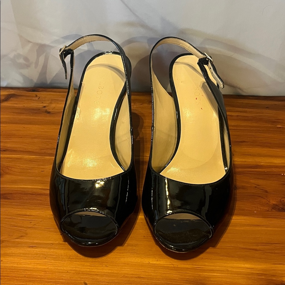 Talbots Black Patent Leather Peep Toe Slingback Heels
